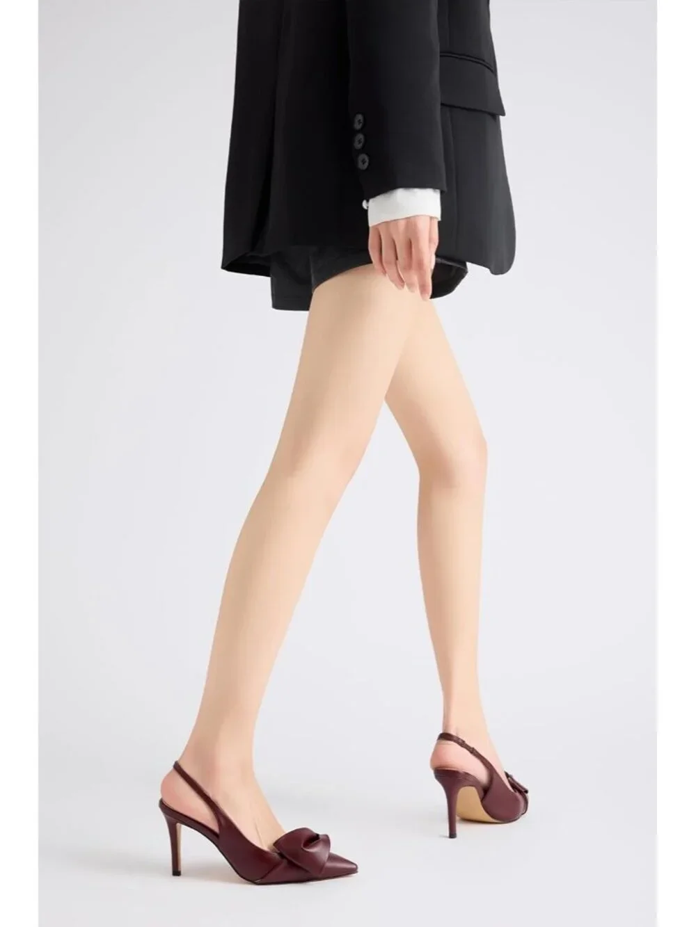 Women's Pu Wine Red Slingback Heels with Bow Pointed Toe Pumps Dress Shoes